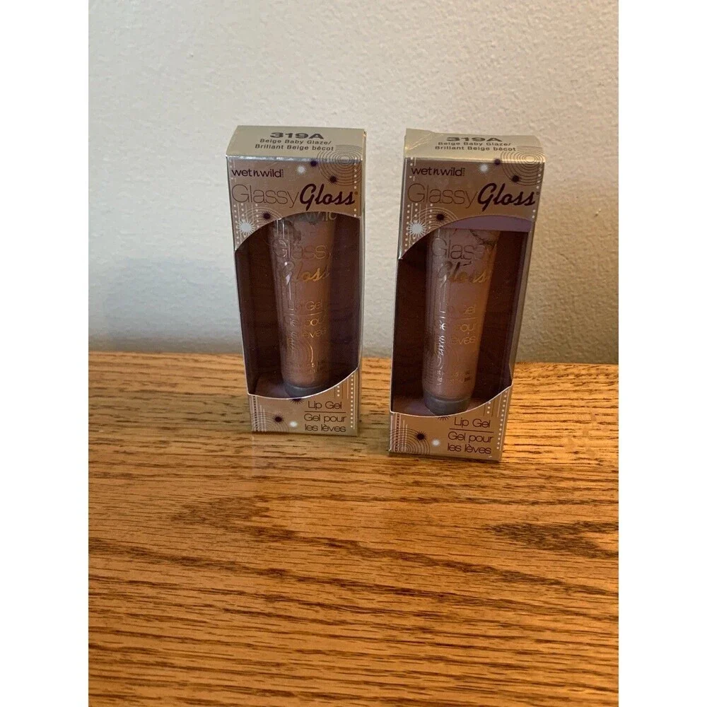 (2) Wet n Wild Glassy Gloss Lip Gel  # 319A Beige Baby Glaze Set Bundle New